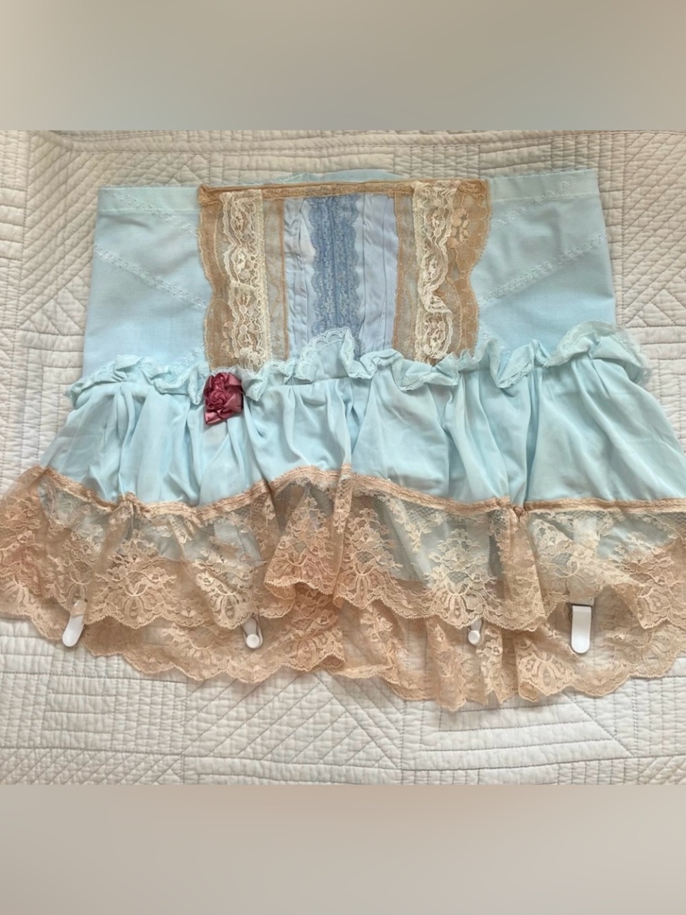 VINTAGE LINGERIE lace mini skirt handmade one-of-a-kind